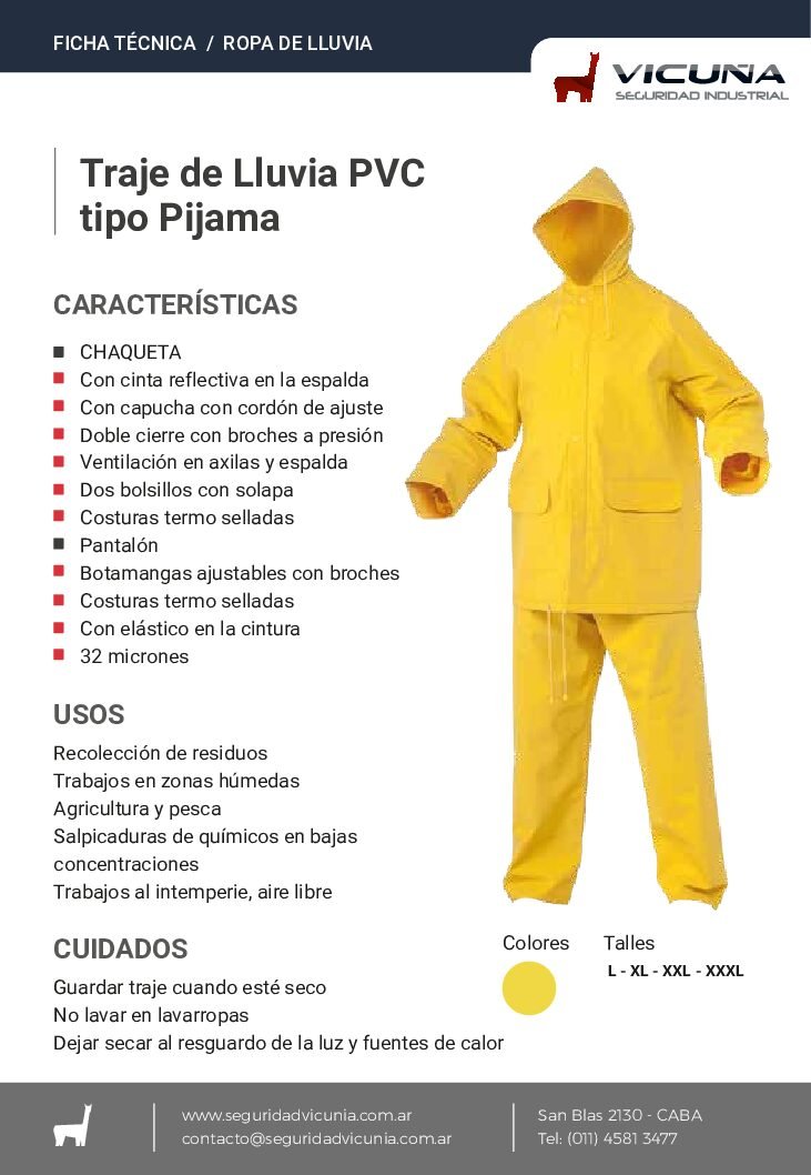 TRAJE LLUVIA CHAQUETA Y PANTALÓN VICUÑA