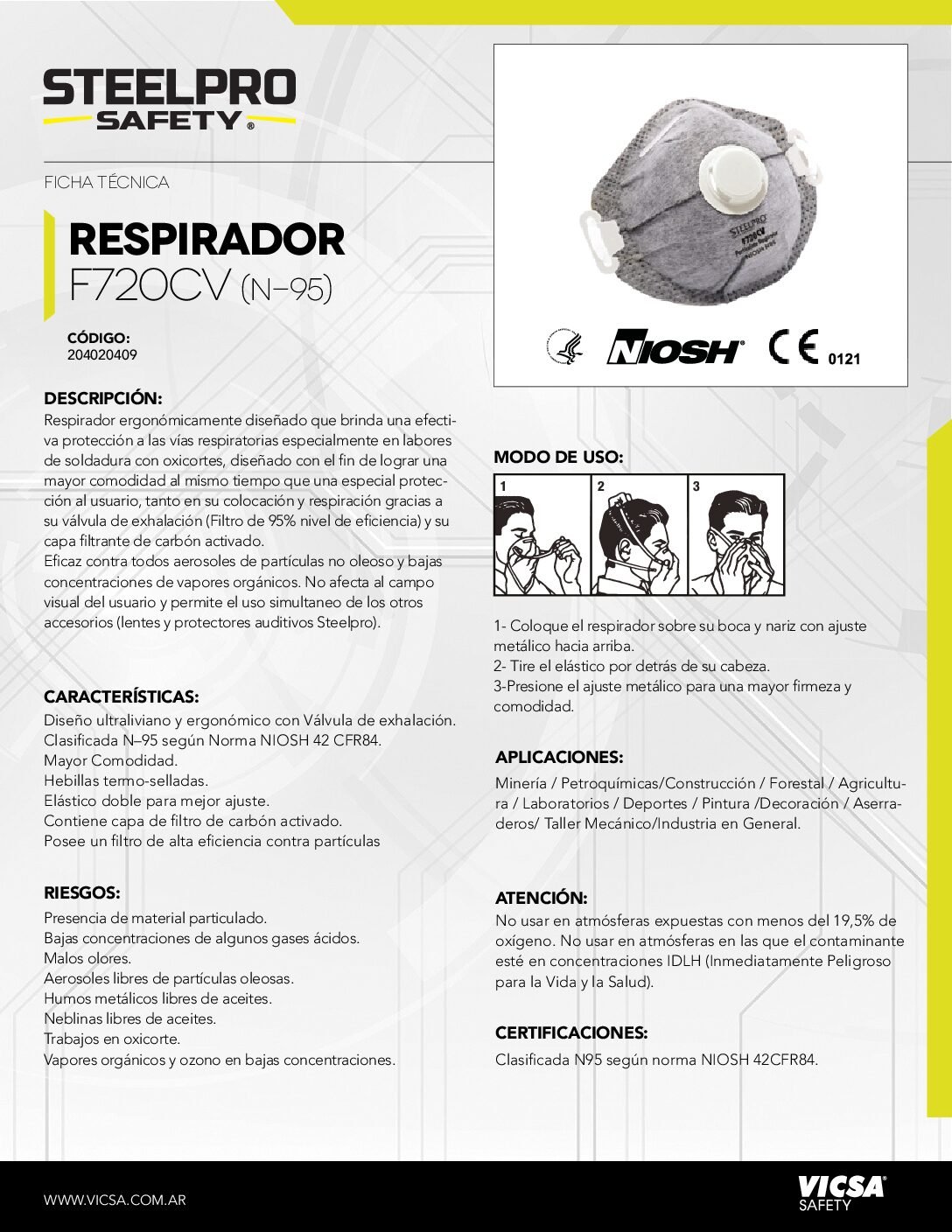 MASCARILLA RESPIRADOR F720 CARBON ACTIVADO Y VALVULA VICSA