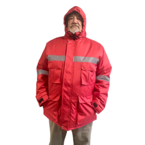 CAMPERA PARKA, TRUCKER CON CORDERITO Y REFLEX ROJA