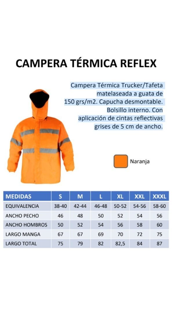 CAMPERA TERMICA TRUCKER MATELASEADA NARANJA CON REFLEX - Imagen 5