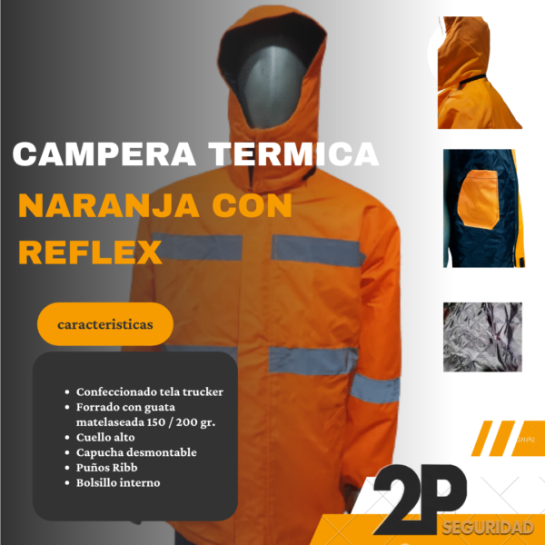 CAMPERA TERMICA TRUCKER MATELASEADA NARANJA CON REFLEX - Imagen 2