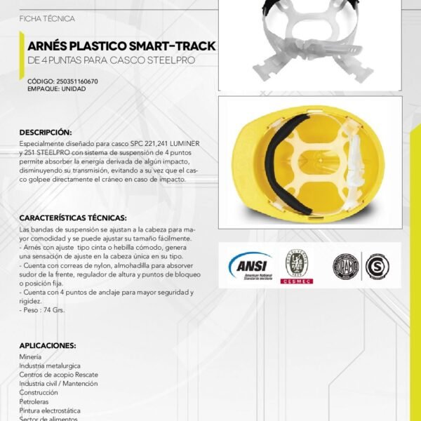 ARNÉS PLASTICO SMART-TRACK PARA CASCO STEELPRO