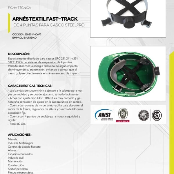 ARNÉS TEXTIL FAST- TRACK PARA CASCO STEELPRO