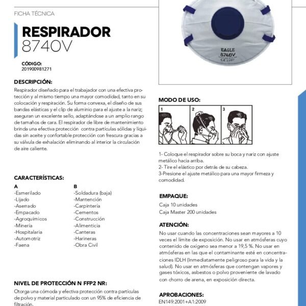 MASCARILLA RESPIRADOR 8740 CON VALVULA EAGLE