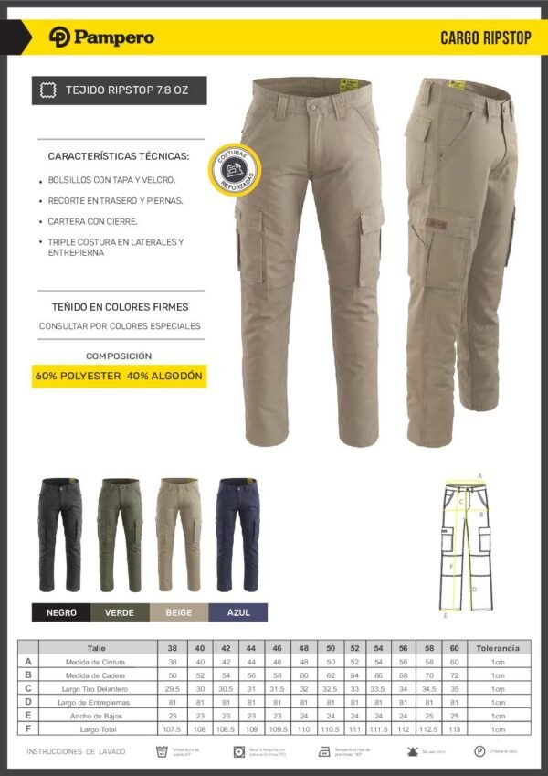 PANTALON DE TRABAJO CARGO RIPSTOP PAMPERO - Imagen 16