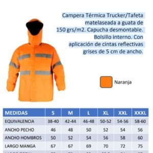CAMPERA TERMICA TRUCKER MATELASEADA NARANJA CON REFLEX