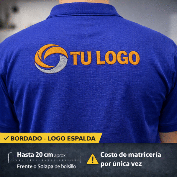 BORDADO LOGO ESPALDA HASTA 20 CM ANCHO PROPORCIONAL ALTO