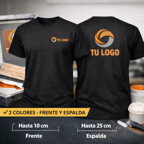 LOGO ESTAMPADO POR SERIGRAFIA 2 COLORES FRENTE Y ESPALDA HASTA 25 CM DE ANCHO